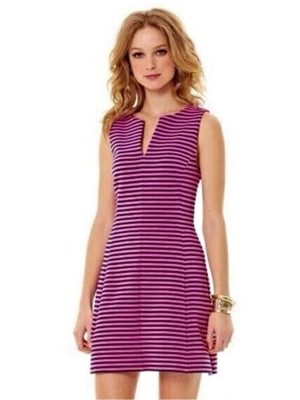 Lilly Pulitzer Brielle Dress Small Pink Navy Stripe Fit & Flare Sleeveless